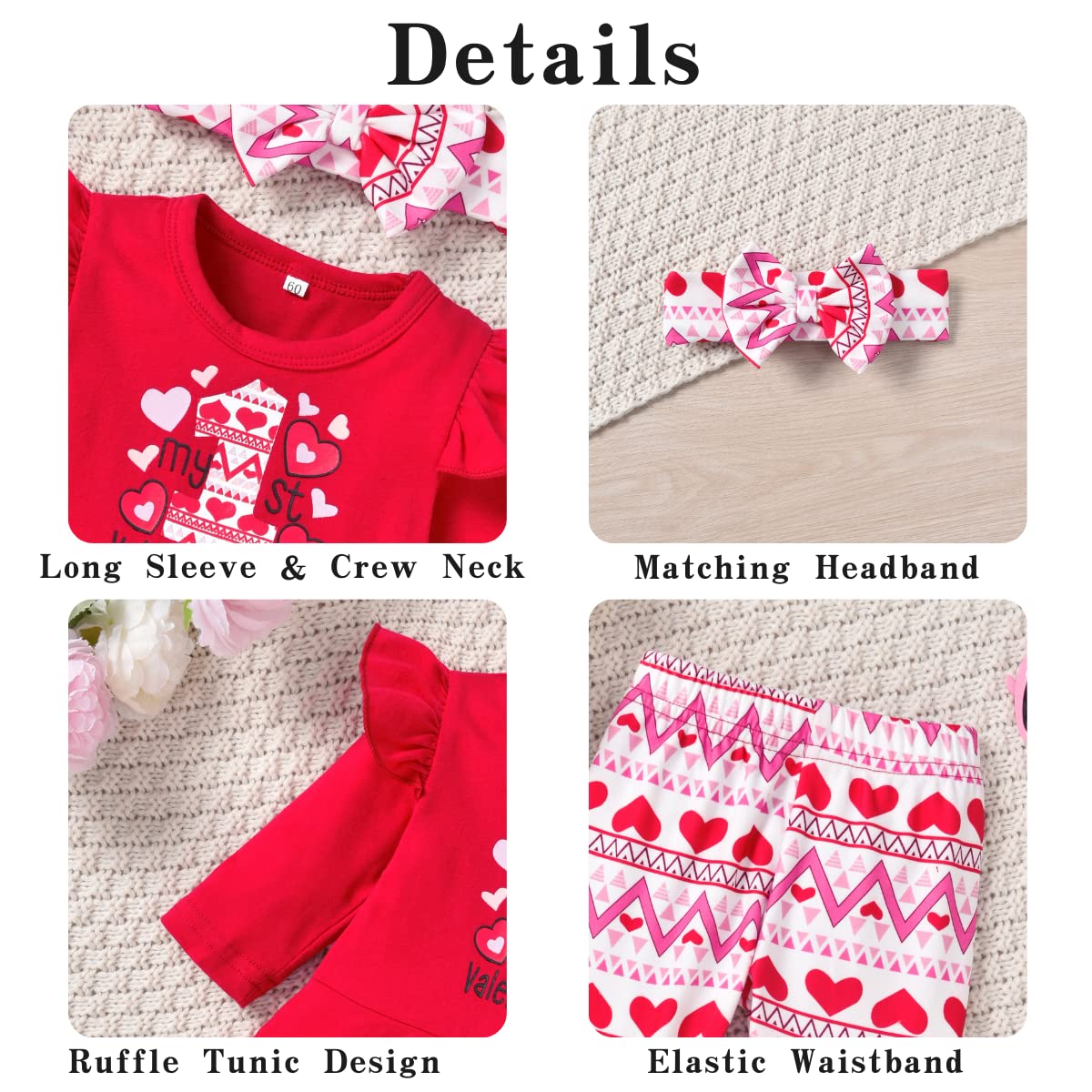 Aalizzwell 12-18 Months Baby Girl Valentines Day Clothes Infant Girls First Valentines Day Outfit My Tunic Clothing Set Heart Re