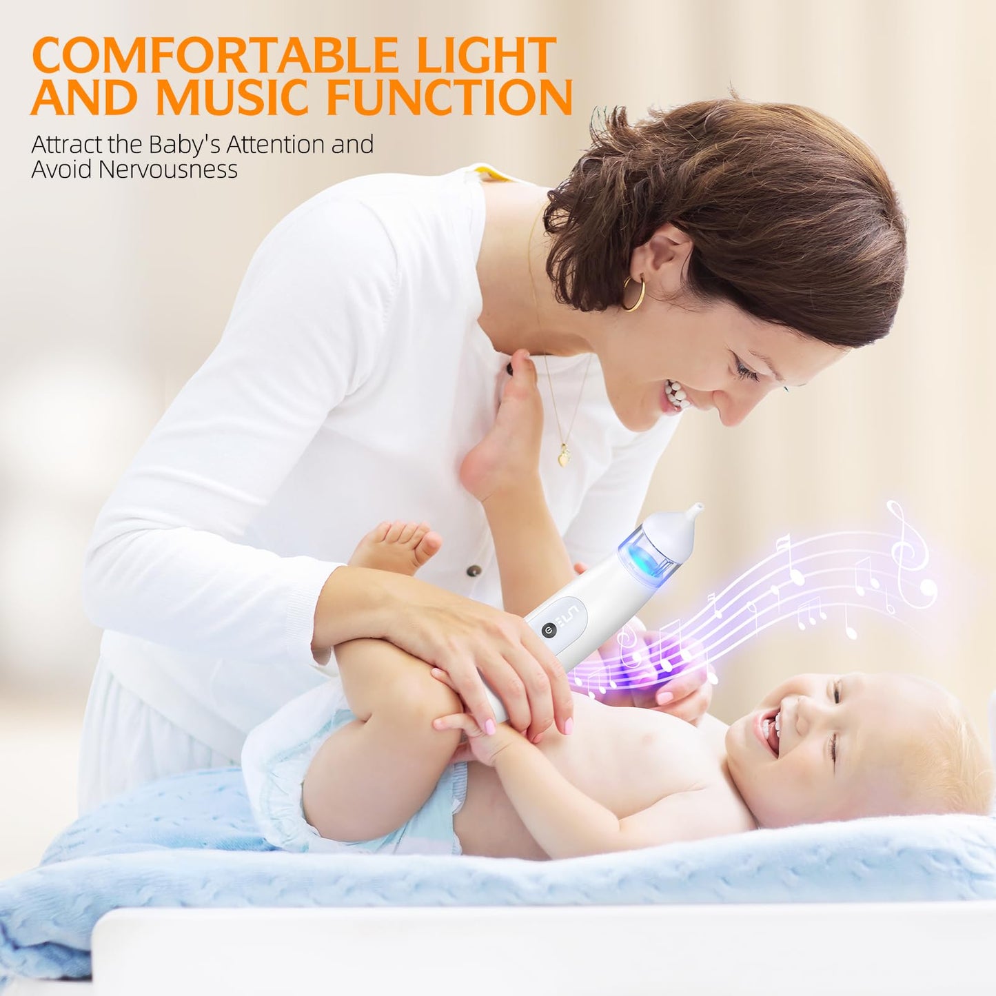 Pudult Nasal Aspirator For Baby, 5 Suction Levels Baby Nose Sucker, Music And Light Soothing Function Nose Sucker For Baby To Re