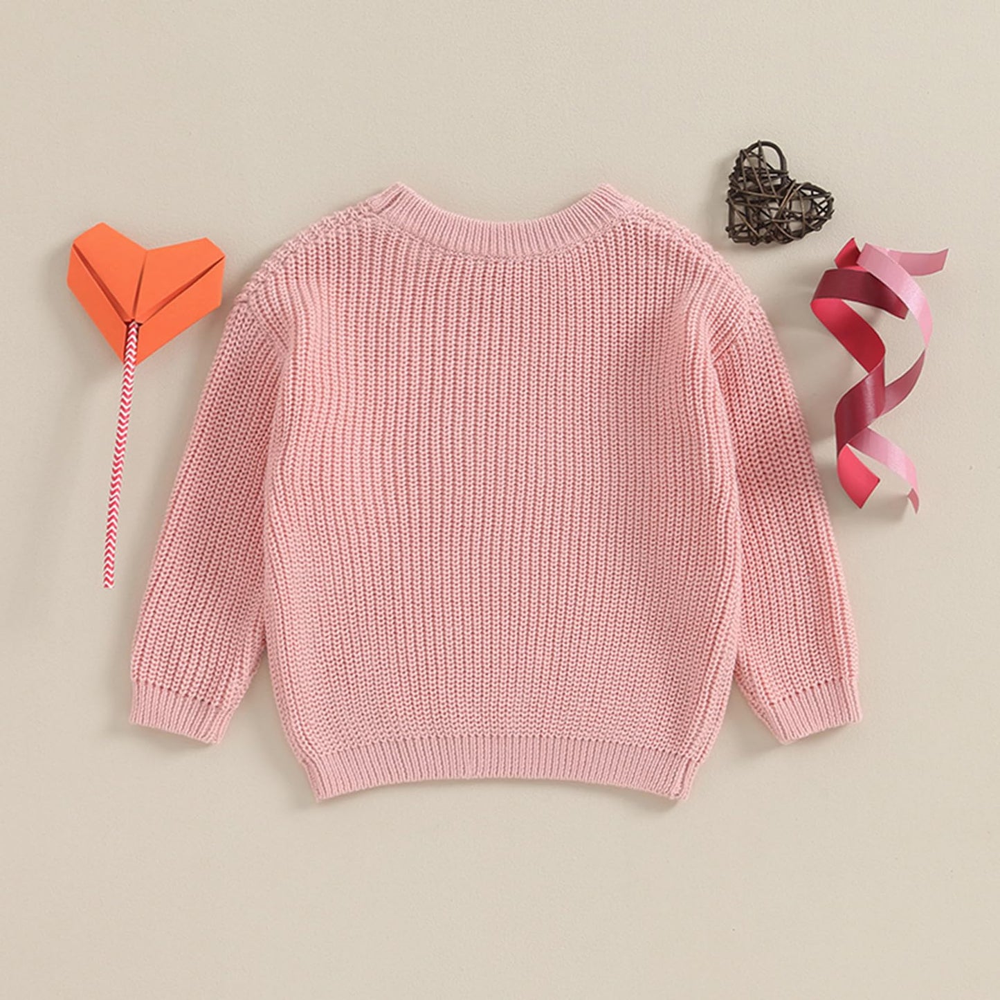Baby Girl Cute Long Sleeve Crew Neck Love Embroidery Sweater Toddler Valentine Day Outfits (Pink Love Heart, 5-6 Years)