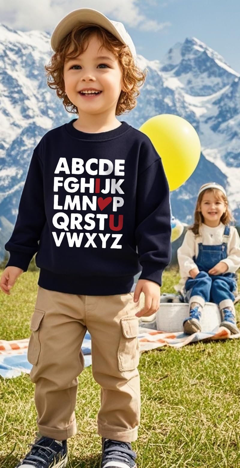 Sineeko Valentines Day Sweatshirts Boys Girls Valentine'S Abc I Love U Heart Graphic Shirt Toddler Kids Long Sleeve Tops 7T