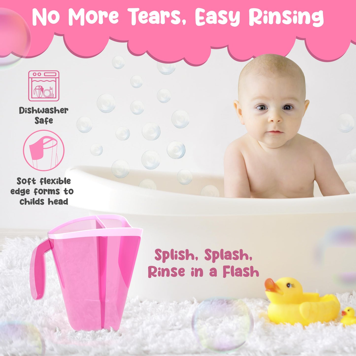 S.C. Products, Inc. Baby Bath Rinse Cup Tear Free Bathing Experience With Baby Bath Cup - Soft Flexible Edge With Comfortable Ha