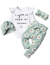 Baby Girl Clothes 3-6 Months Printed I Got It From My Mama White Ruffle Long-Sleeve Top + Pants + Headband + Hat 3-6 Month Girl