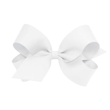 Wee Ones Girls' Classic Grosgrain Hair Bow With Plain Wrap Center On A Weestay Hair Clip, Handmade, Large Sized Bow, White