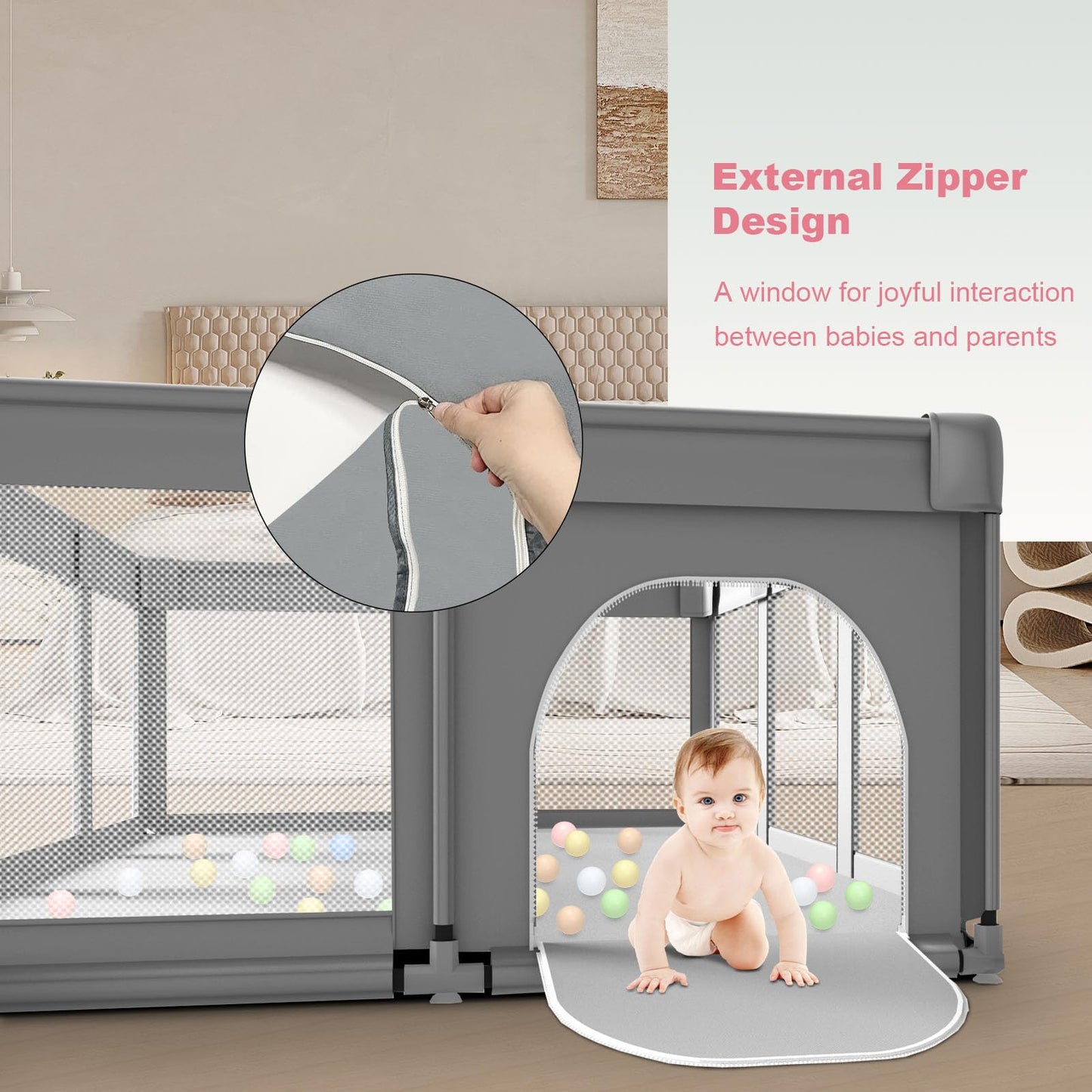 Large Baby Playpen For Toddlers, Playpen 74  50, Large Baby Play Yards Indoor & Outdoor, Sturdy Safety Baby Play Pen With Soft B