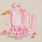 Beqeuewll Newborn Baby Girl Easter Outfit Bunny Clothes Long Sleeve Romper+Bloomers Tutu Skirt+Socks+Headband 4Pcs (1St Easter,