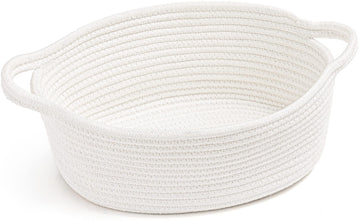 Goodpick Small Woven Rope Basket, Cute Baby Basket For Diapers, Towels, White Gift Basket For Kids, Baby Shelf Baskets For Nurse