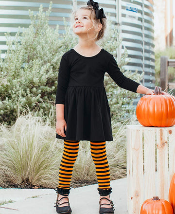 Rufflebutts Girls Footless Ruffle Tights - Orange/Black Stripe - 6-12M