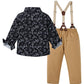 Disaur Toddler Boy Suits Gentleman Wedding Outfits,Formal Dress Shirt+Bowtie +Suspender Pants 12Months-5T(Khaki,4-5T)
