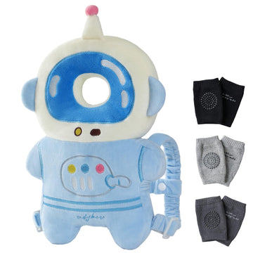 Feidoog Baby Head Protection Backpack with 3 Baby Knee Pads - Soft & Lightweight Head Protection for Walking and Crawling,Blue W