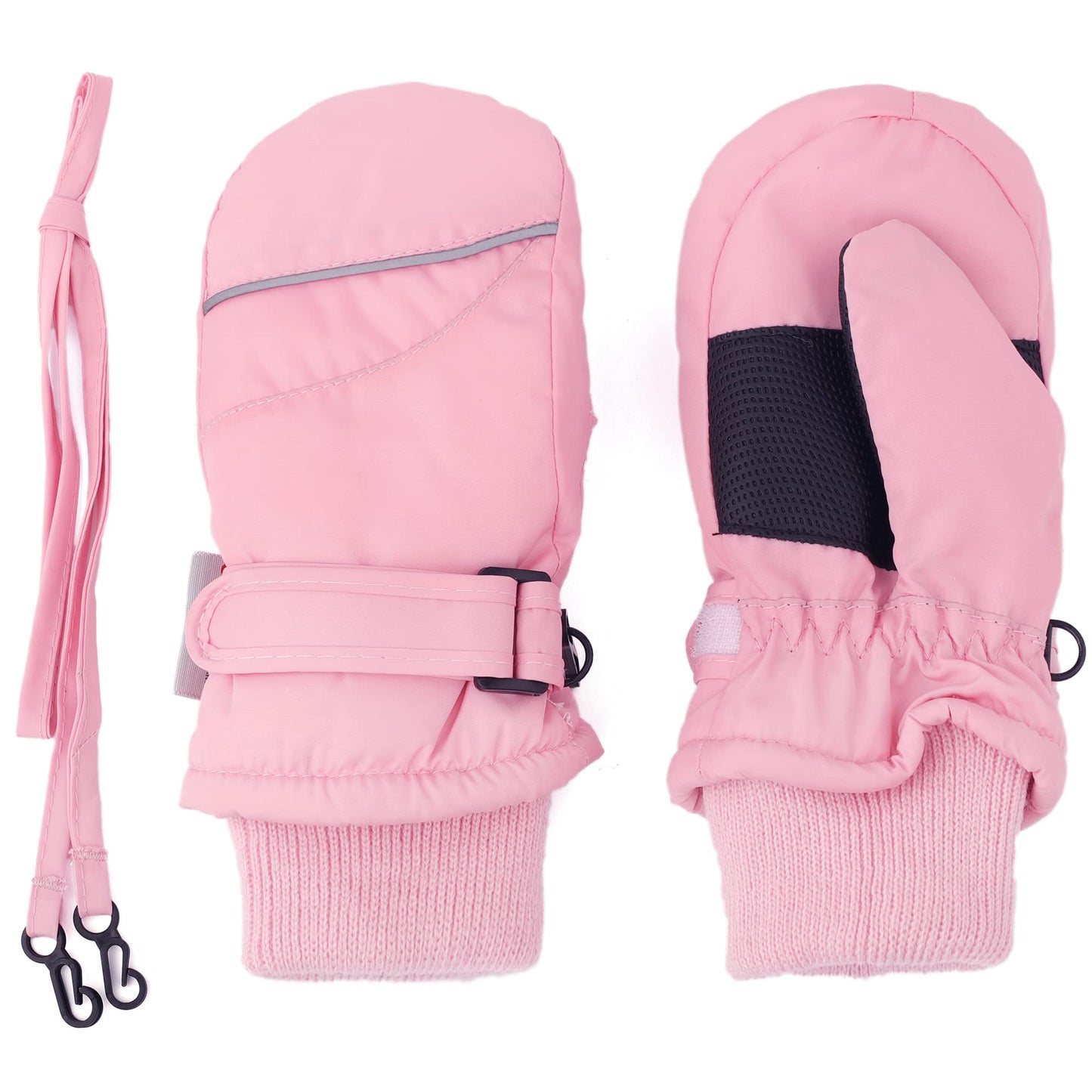 F Flammi Toddler Kids Snow Mittens With String Waterproof Ski Mittens Thinsulate Winter Gloves For Baby Girls Boys(Baby Pink,2-4