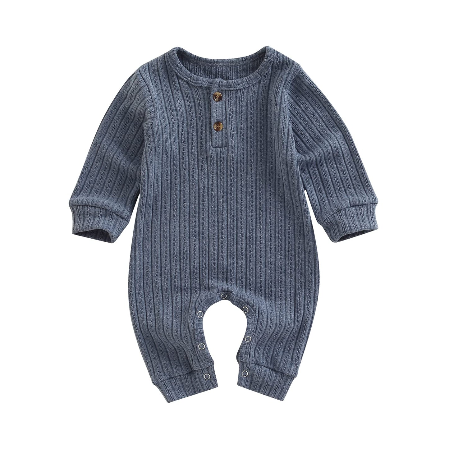 Ynibbim Unisex Newborn Baby Boy Girl Ribbed Romper Solid Color Knit Jumpsuit Infant Fall Winter One-Piece Outfit