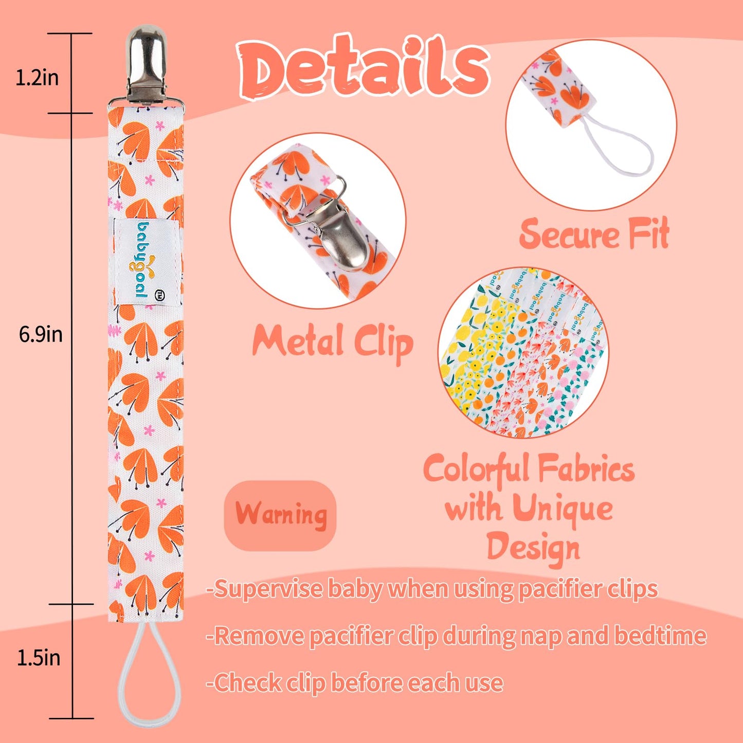 Babygoal Girl Pacifier Clips, 6 Pack Pacifier Holder For Boys And Girls Fits Most Pacifier Styles & Baby Teething Toys And Baby