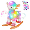 Light Up Musical Alpaca Baby Rocking Horse Set of 2 with Chair, Glowing Rainbow Llama Plush Stuffed Animal Rocker for Toddlers 1