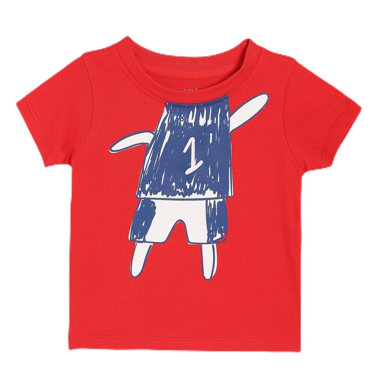 Miniklub Cotton Half Sleeve Cartoon Printed Tee,Pack Of 1,Red(36M)