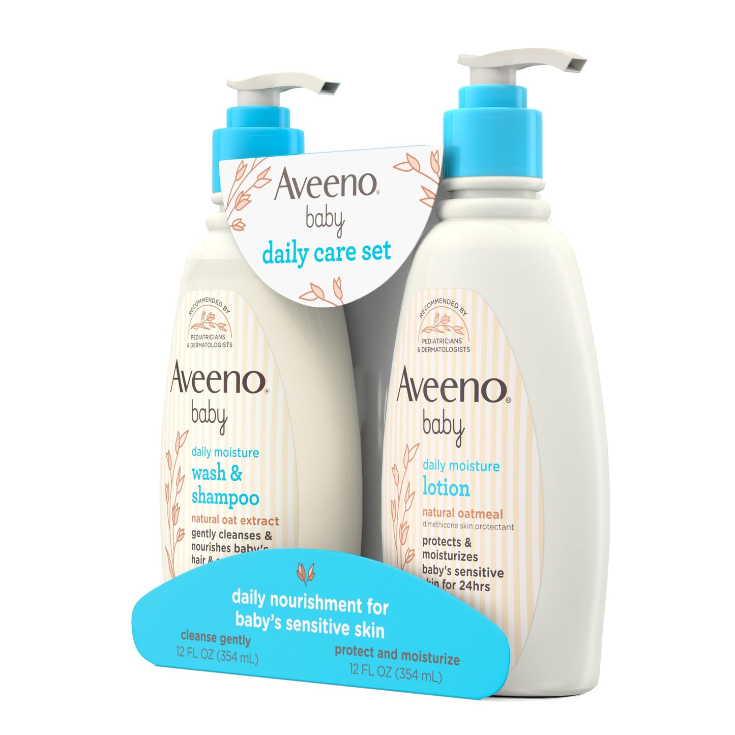Aveeno Baby Daily Care Gift Set With Oat Extract & Prebiotic Oat, Contains Daily Moisturizing Body Lotion & Gentle 2-In-1 Baby B