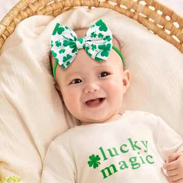 Yanjie St. Patrick'S Day Baby Girl Clover Headbands Shamrock Printed Baby Girl Bow Green Infant Headband St.Patrick Wide Hairban