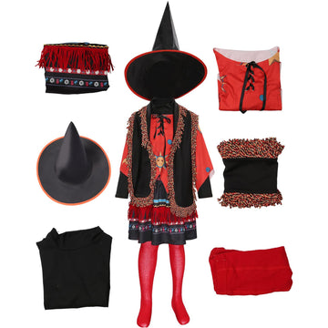 Taeyue Kids Girls Dani Dennison Costume Halloween Witch Cosplay Dress Suit With Hat,Large Red