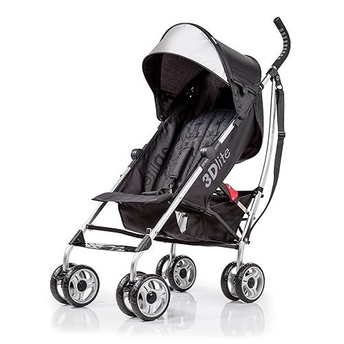Summer Infant 3Dlite Convenience Stroller, Black - Lightweight Stroller With Aluminum Frame, Large Seat Area, Mesh Siding, 4 Pos