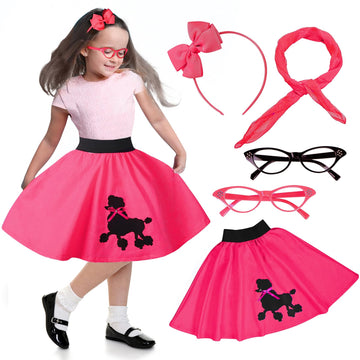 Faybox Poodle Skirt For Girls 50S Costume Accessory 100 Days Of School Costume For Kids Halloween Costume Hot Pink