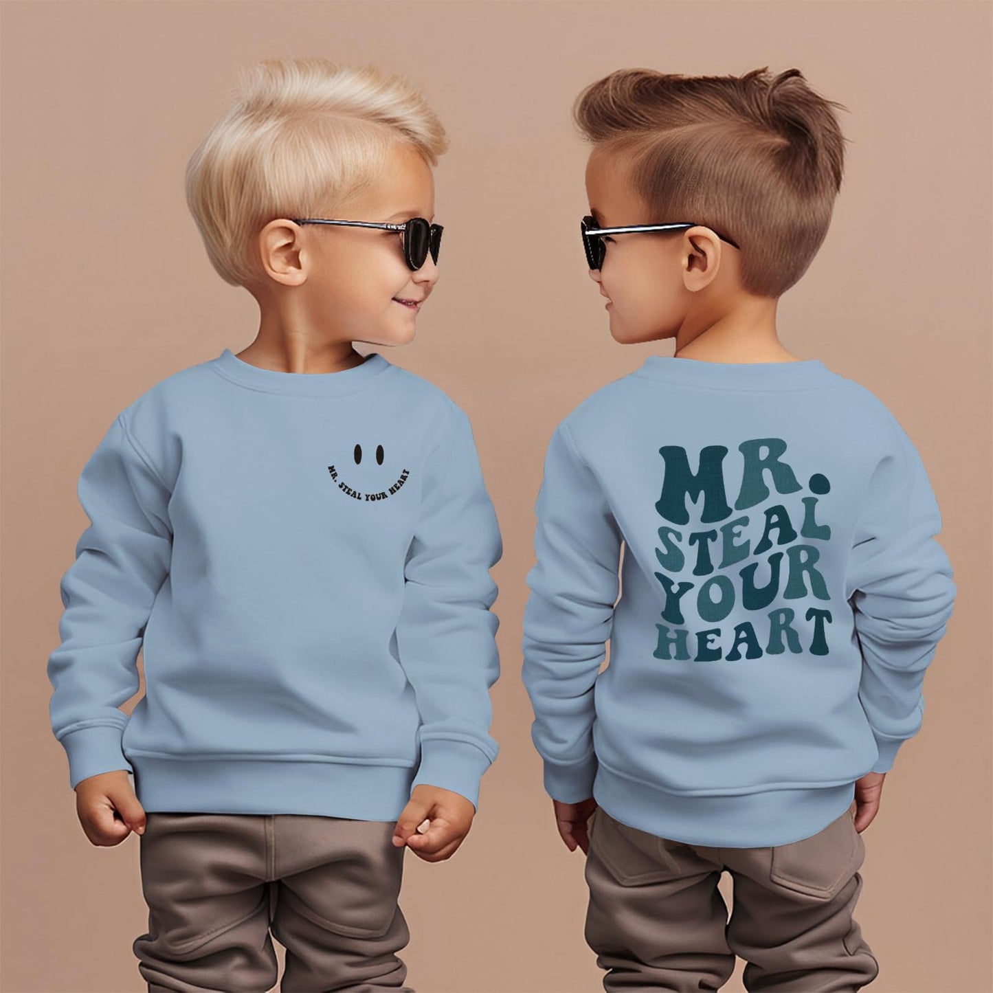 Boutikome Valentines Day Sweatshirt Toddler Baby Boy Mr. Steal Your Heart Shirts Long Sleeve Pullover Spring Tops Clothes(Blue,5