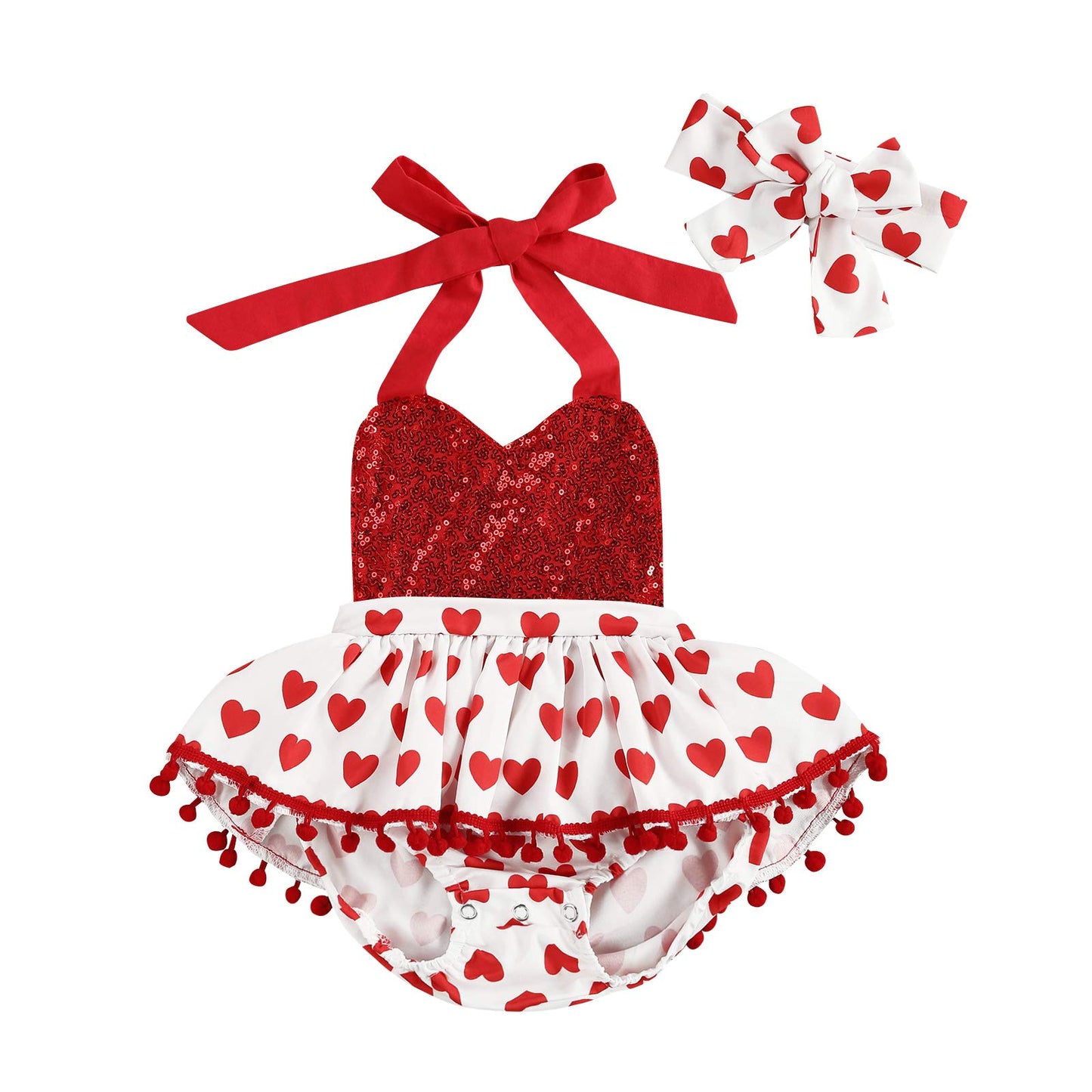 Xiaodriceee Newborn Baby Girl Valentine'S Day Outfit Flutter Sleeve Heart Print Tutu Romper Dress Headband 2Pcs Clothes Set (Red