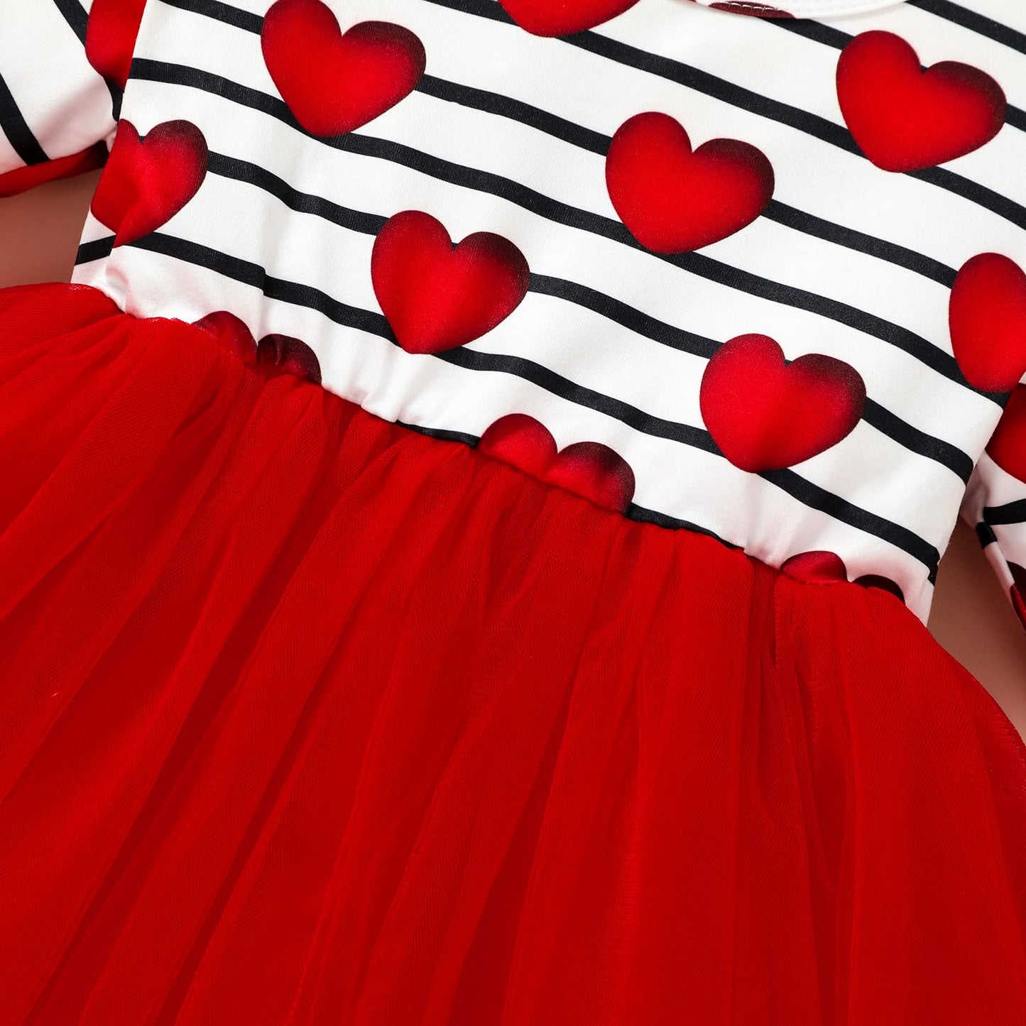 Baby Girls Valentine'S Day Outfits Long Sleeve Stripe Heart Print Tutu Skirts Ruffle Dress Toddler Girl Clothes(Red,1-2T)