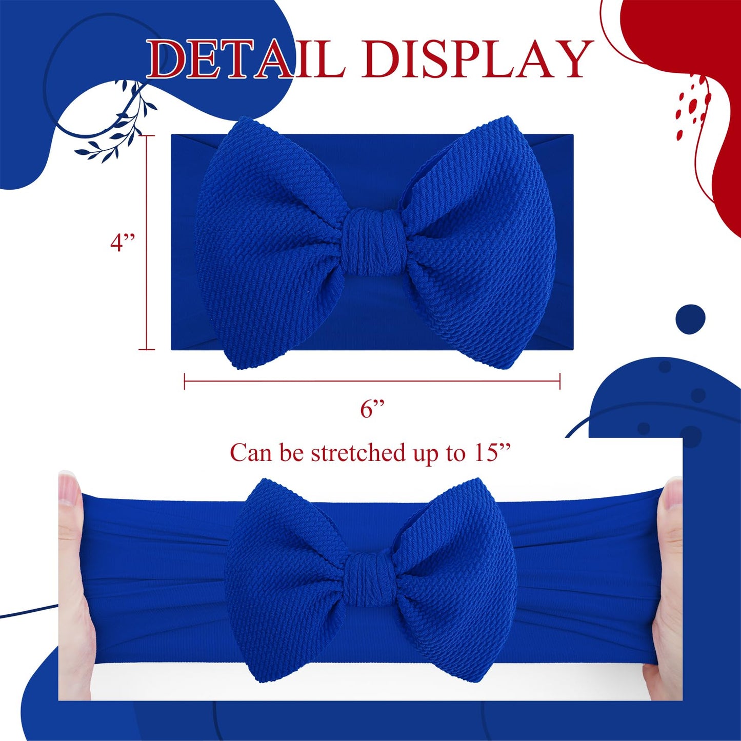 Yanjie Baby Headbands Red Hair Bow Blue Headband Baby Bow Newborn For Girls Nylon Headband Infant Baby Girl Big Bows Baby 0-6 Mo