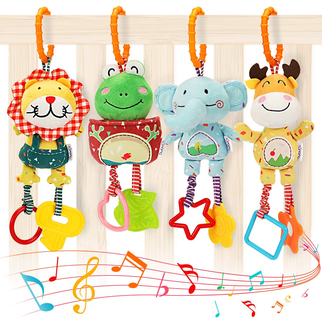 TUMAMA Baby Toys for 0, 3, 6, 9, 12 Months, Handbells Baby Rattles, Soft Plush Early Development Stroller Car Toys for Infant, N