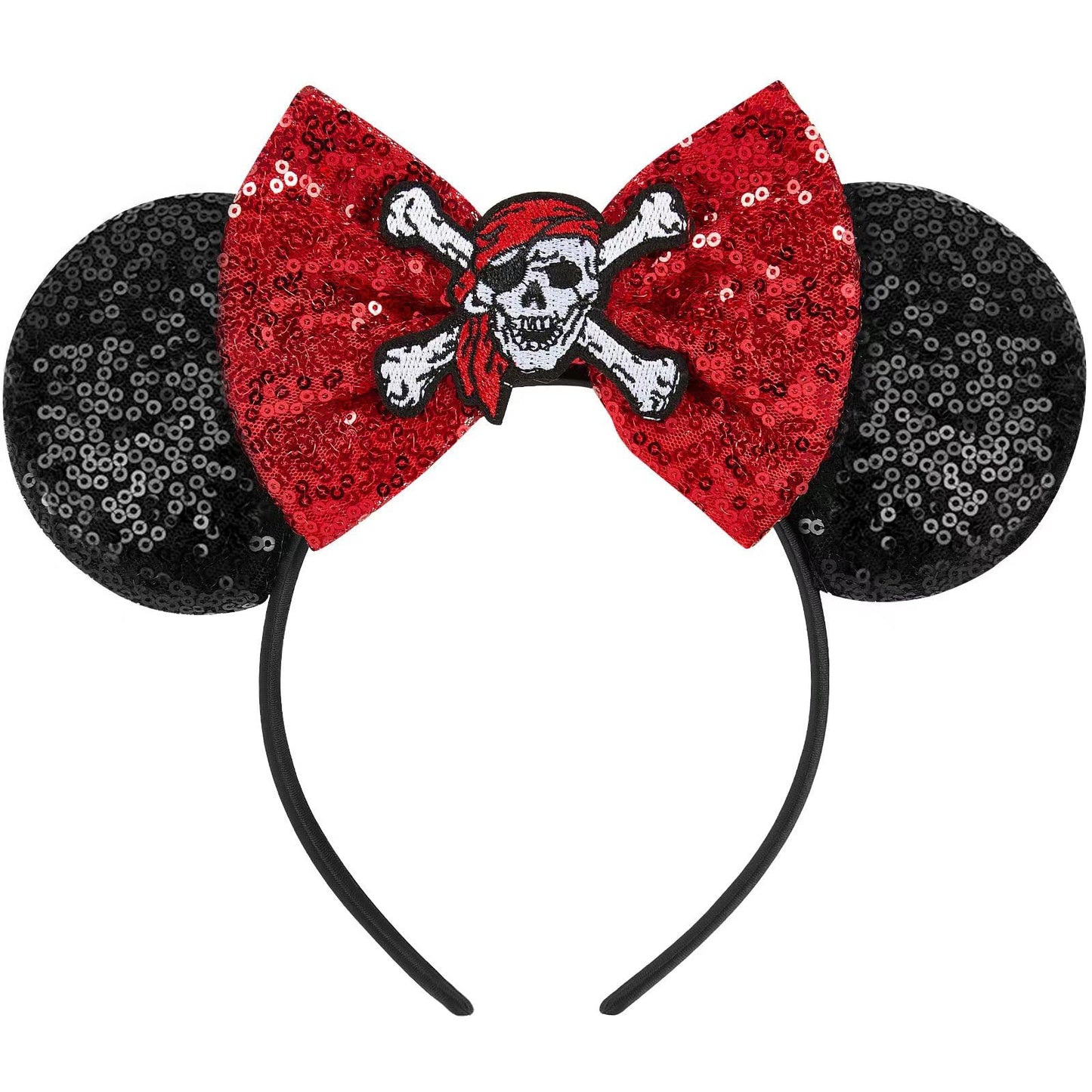 Lylin Pirate Ears, Pirate Mouse Ears Headband With Sequin Bow For Kids Women, Sparkle Mouse Ears Hair Accessories For Birthday P