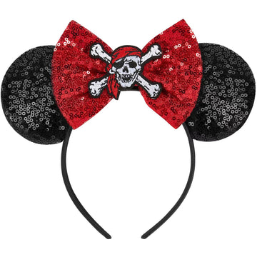 Lylin Pirate Ears, Pirate Mouse Ears Headband With Sequin Bow For Kids Women, Sparkle Mouse Ears Hair Accessories For Birthday P