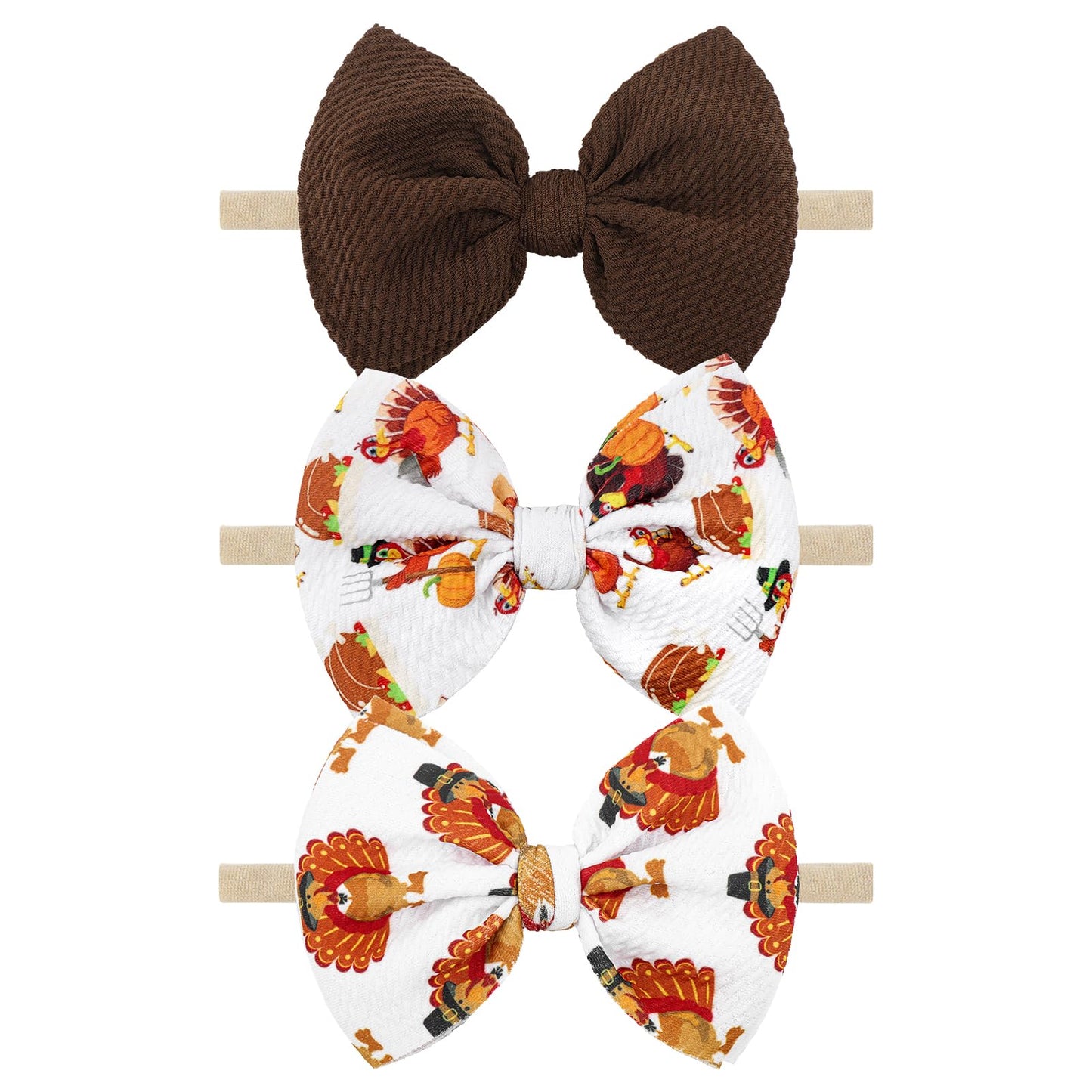 Lanmerry Thanksgiving Turkey Bows for Baby Girls Newborn Baby Bows Thanksgiving Headband Soft Hair Accessories Gift for Newborns