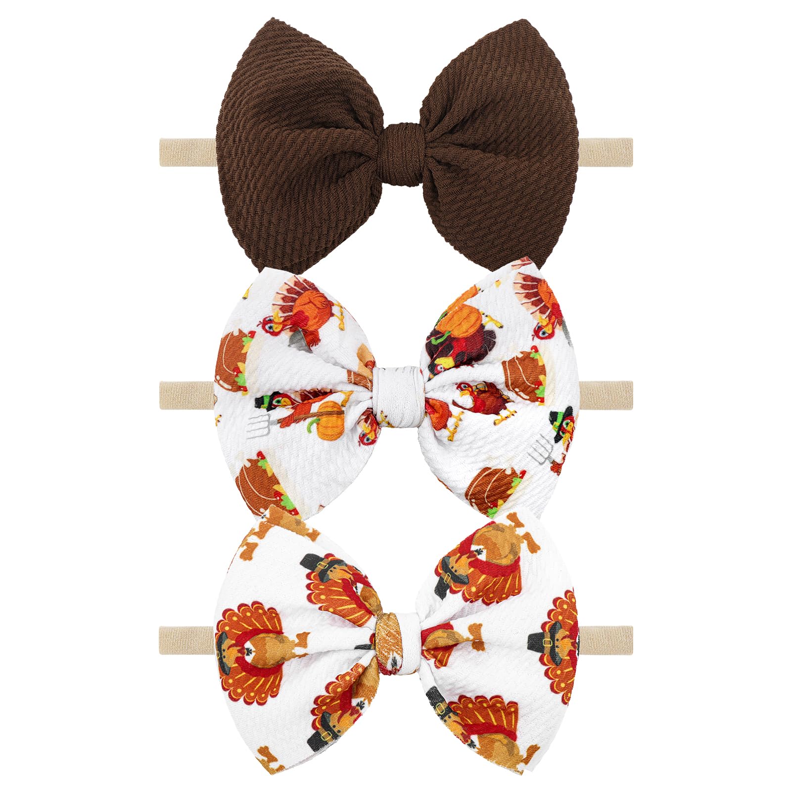Lanmerry Thanksgiving Turkey Bows for Baby Girls Newborn Baby Bows Thanksgiving Headband Soft Hair Accessories Gift for Newborns