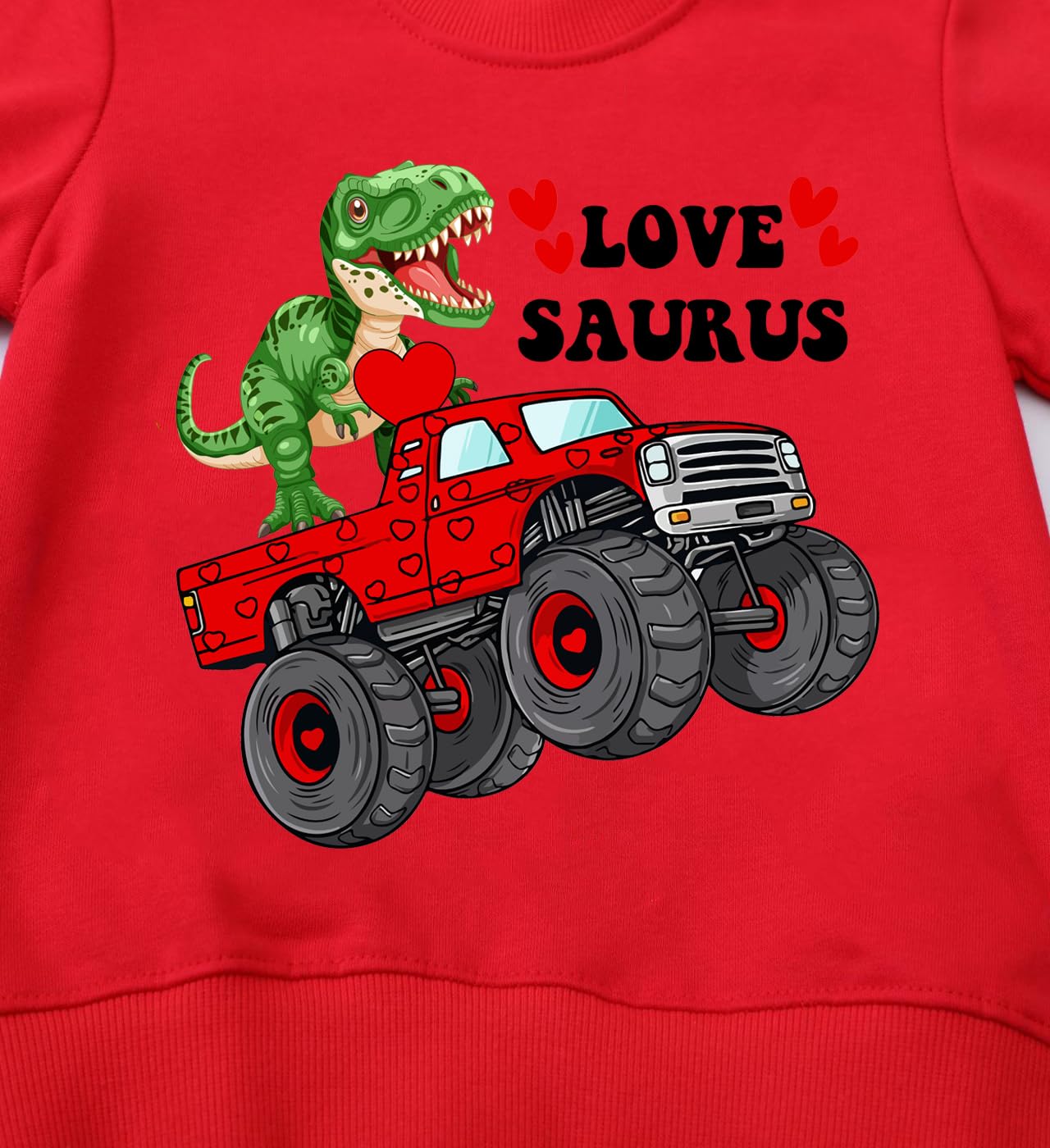 Ddsol Toddler Boys Valentines Day Sweatshirt Monster Truck Dinosaur Hug Heart Cotton Long Sleeve Shirt Pullover Love Saurus Kid