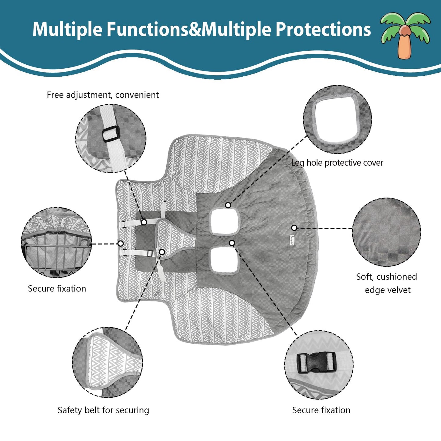 Babyezz Shopping Cart Cover For Baby Boy Or Girl, Soft Velvet Cart Cover For Babies, 2 In 1 Cotton High Chair Cover, Portable An