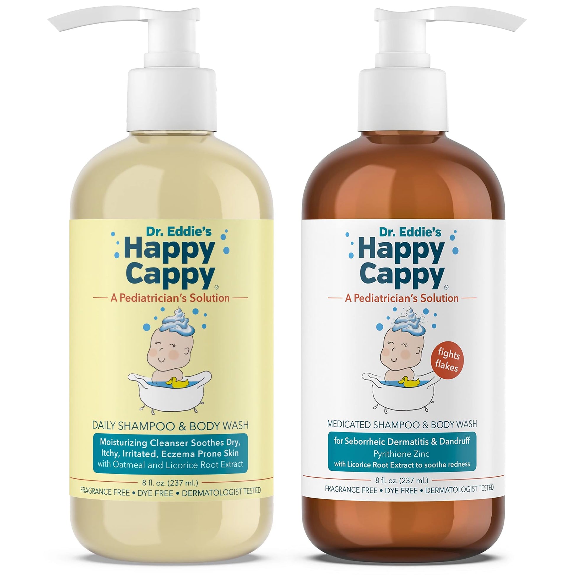 Happy Cappy Daily Medicated Shampoo and Body Wash Bundle - Baby Dandruff Shampoo for Cradle Cap and Seborrheic Dermatitis, Helps