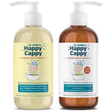 Happy Cappy Daily Medicated Shampoo and Body Wash Bundle - Baby Dandruff Shampoo for Cradle Cap and Seborrheic Dermatitis, Helps