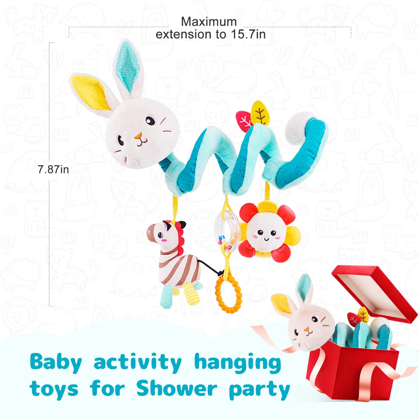Koty Car Seat Toys, Infant Spiral Plush Toys, Baby Stroller Toys Hanging Crib Activity Toy for CarSeat Crib Bed Stroller, Rabbit