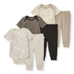 Burt Bees  6Pk Baby Girl Organic Cotton Bodysuit & Pant Set, Ranunculus, Tan 6Piece Set, 03 Months