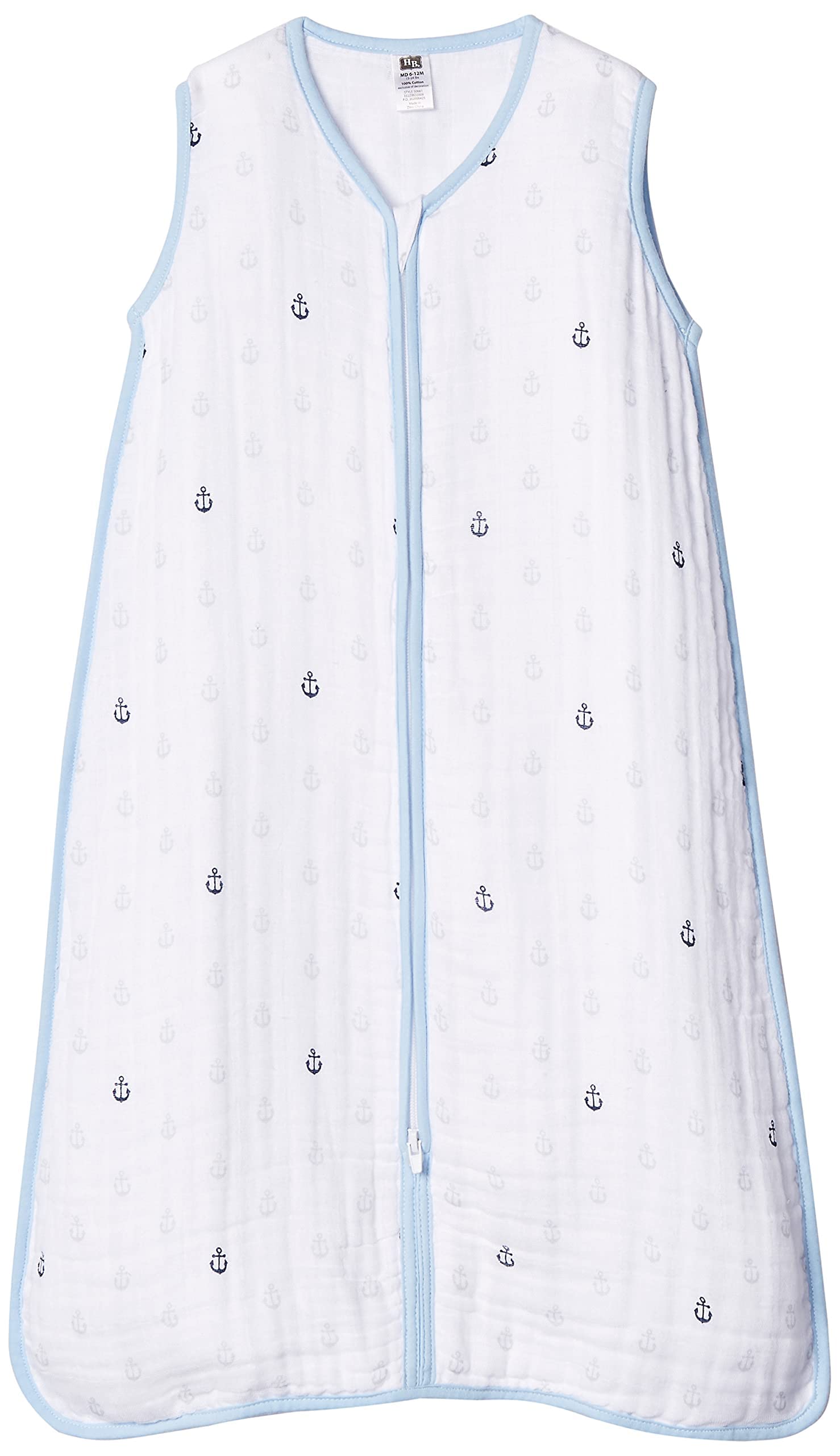 Hudson Baby Unisex Baby Muslin Cotton Sleeveless Wearable Sleeping Bag, Sack, Blanket, Anchor, 0-6 Months