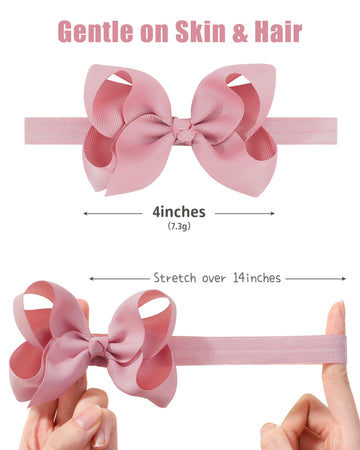 Jollybows Baby Girls Headbands, 3 Pcs 4In Grosgrain Ribbon Hair Bows - White, Cream, Pink, For Baby Girls Infants Toddler Kids T