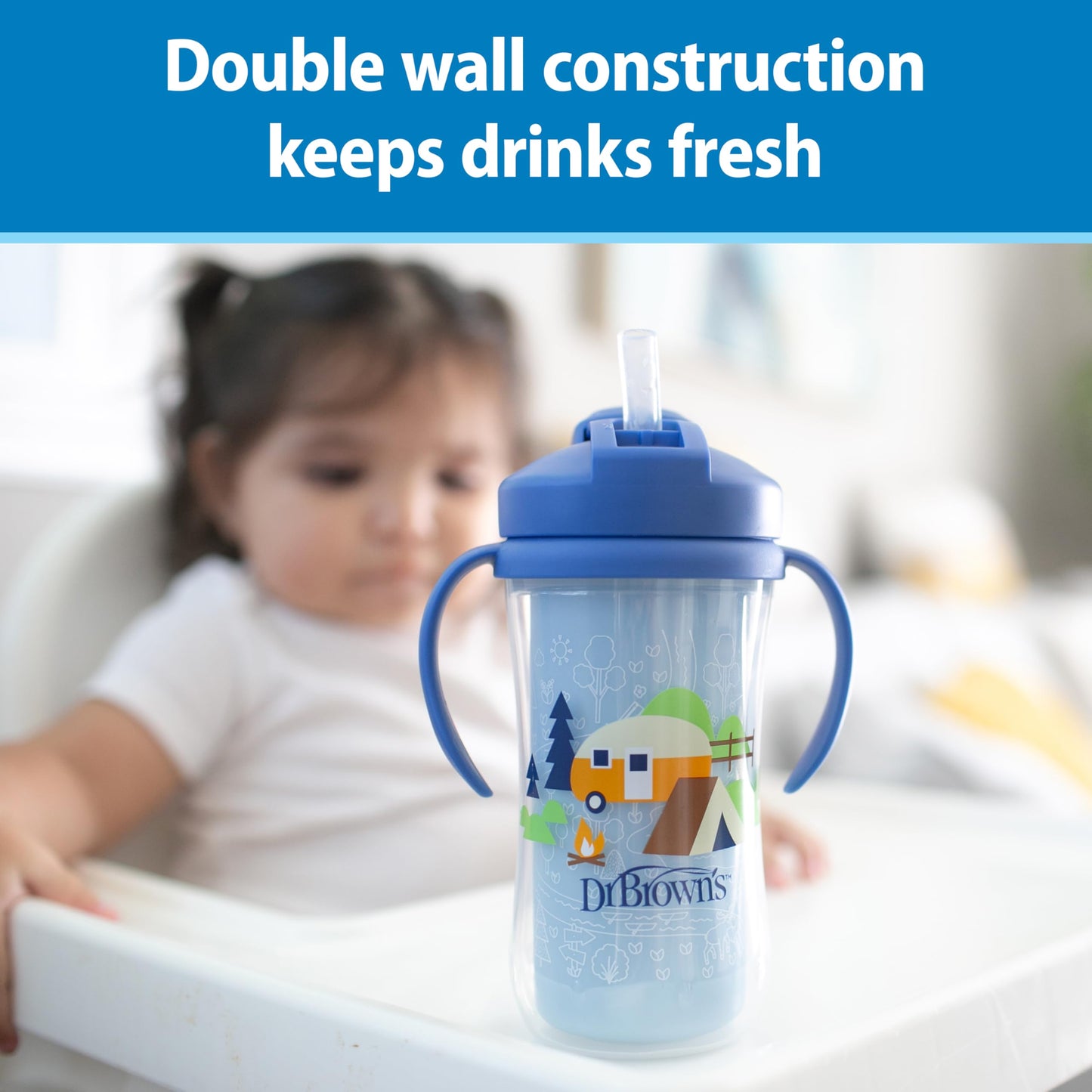 Dr. Brown'S Milestones Insulated Sippy Cup With Straw And Handles, Spill-Proof Tumbler With Lid, 2-Pack, Blue & Green, 10 Oz/300