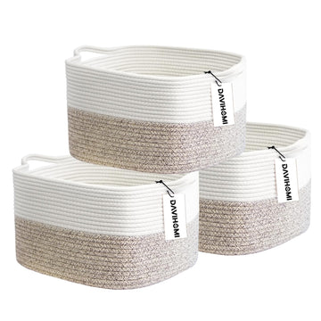 Davihomi 3Pack Small Woven Cotton Rope Basket For Organizing, Gift Baskets For Handles, Empty Gift Baskets, Toy Basket For Bins|