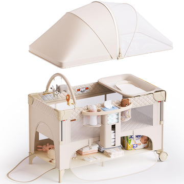 kingobabys 4 in 1 Baby Bassinet,Pack and Play,Bedside Crib Sleeper,Baby Bassinets Bedside Sleeper with Diaper Changer, Mosquito 
