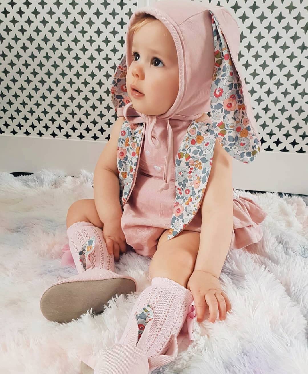 Baby Girl Easter Outfit Vintage Onesie Overalls And Bunny Ears/Toddler Dress Sister Mathing Clothes With Tail (Onesie Bunny Pink