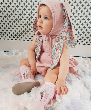 Baby Girl Easter Outfit Vintage Onesie Overalls And Bunny Ears/Toddler Dress Sister Mathing Clothes With Tail (Onesie Bunny Pink