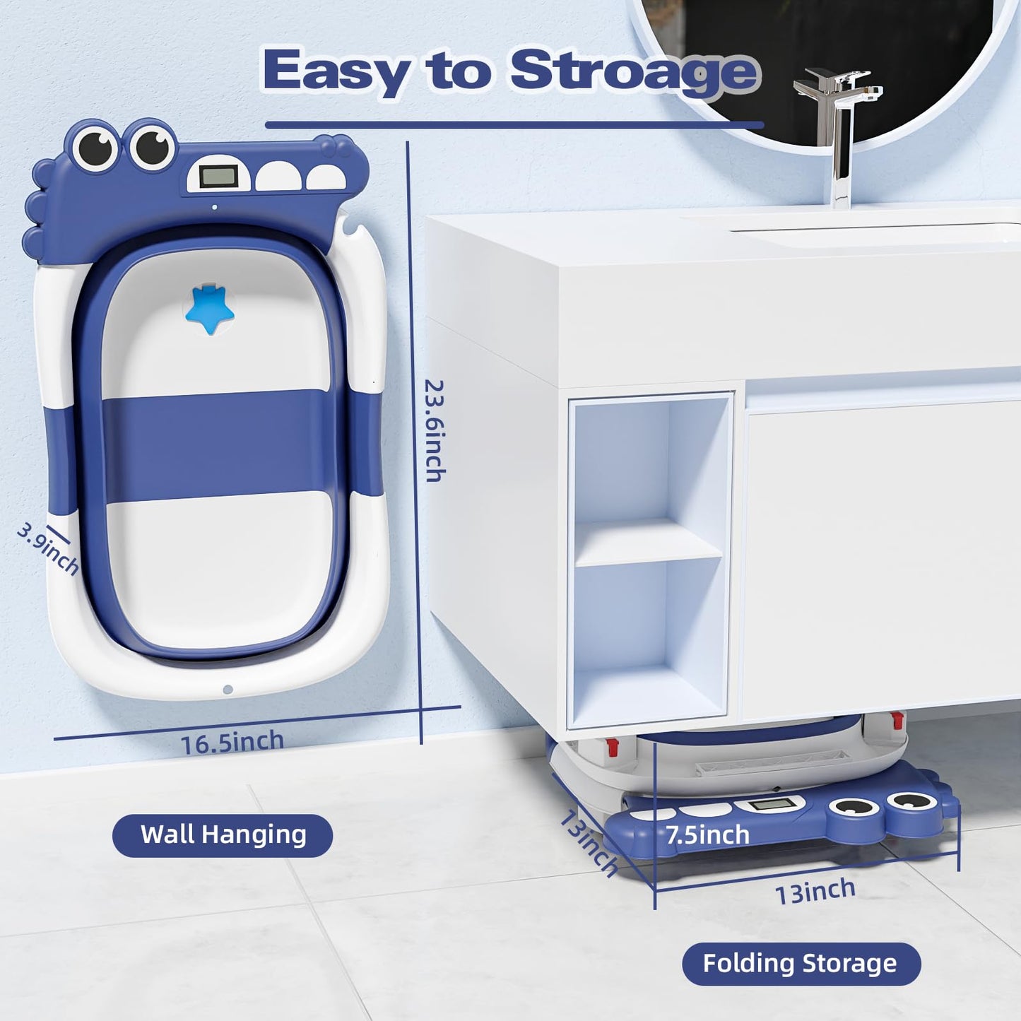 Collapsible Baby Bathtub, Baby Bath Tub With Soft Cushion & Thermometer, Alligator Baby Bathtub With Detachable Feet, Durable In