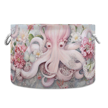 Canvas Storage Organizer Bin, Octopus (5) Storage Basket Laundry Hamper with Handle for Clothes Playroom Decor, Large, 20 in Dia