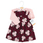 Hudson Baby Baby Girls' Cotton Dress And Cardigan Set, Burgundy Floral, 6-9 Months
