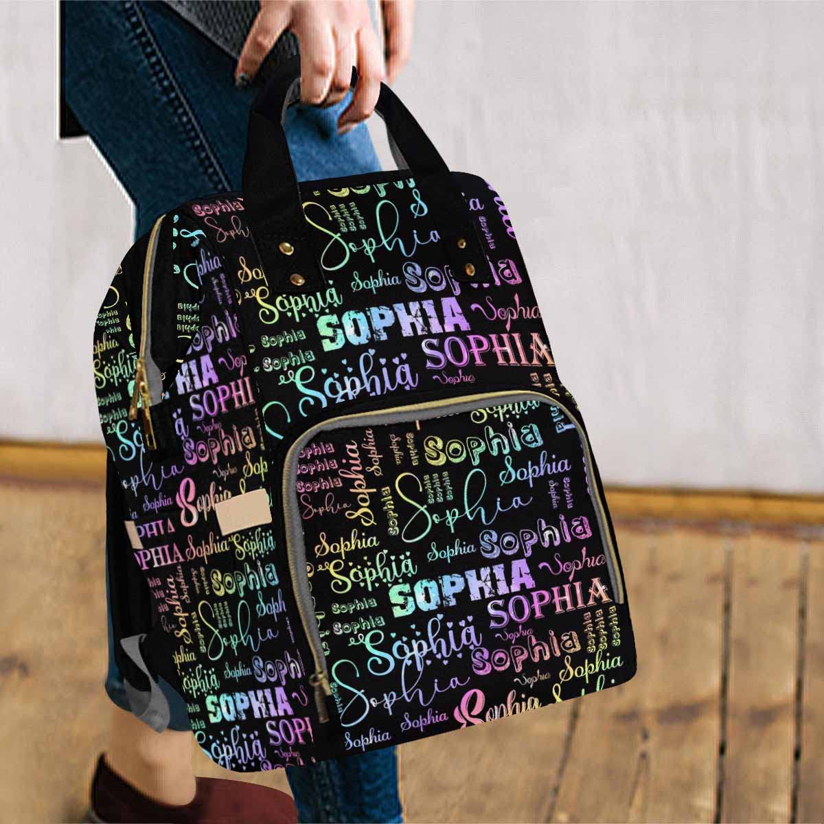 Artsadd Personalized Nappy Bag Large Capacity Baby Diaper Bags, Customized Text Daypack Custom Monogrammed Diaper Backpack For D