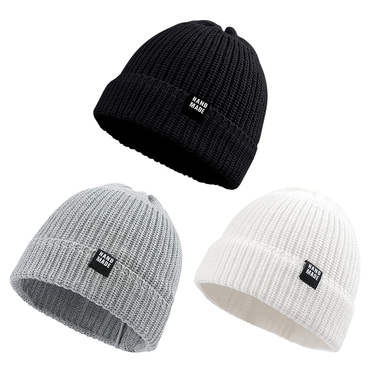 Simple Knitted Baby Beanie Hip-Hop Boys Winter Hat Toddler Kids Bonnet For Girls 0-5Y (Black+Light Gray+White,L)